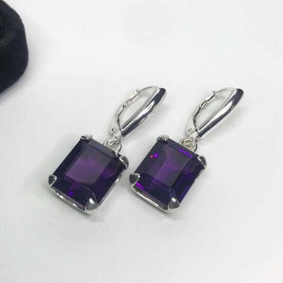 BEAUTIFUL 16.5ctw Emerald Cut Amethyst Earrings & Pendant Necklace Set - Picture 10 of 10